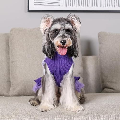 CuteBone Purple Heart Dog Sweater Dress for Small Dogs Girl, Soft and Stretchy Dog Sweater for Medium Large Dogs, Pullover Pet Winter Clothes Ruffle Dress Cat Apparel DS101XL thumbnail 6