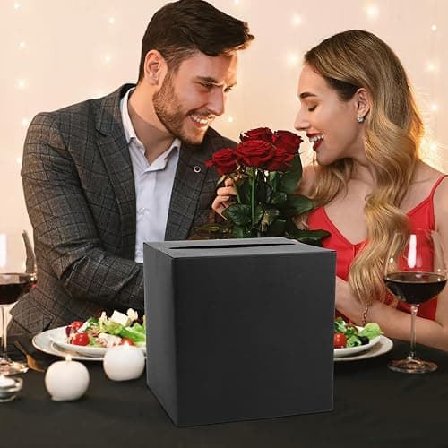 Black Card Box Wedding Favors Post Box Cardboard Receiving Money Box Holder for Wedding Reception, Baby Showers, Anniversary, Birthday Party, Graduation Table Centerpiece Decorations thumbnail 4
