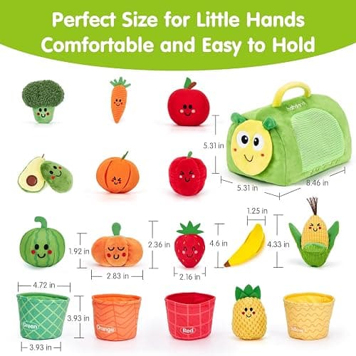 hahaland Montessori Toys for 1 Year Old - Color Sorting Fruits & Veggies Sensory Baby Toys 6-12 Months, 17 PCS Plush Play Food with Caterpillar Storage Bag, Baby Stocking Stuffers First Learning Gifts thumbnail 9