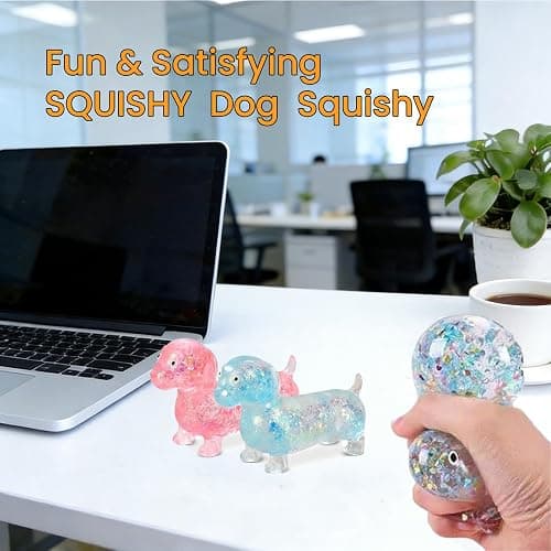Dachshund Squishy Stress Toy,Glitter Dog (Blue) | Maltose Stress Ball, Slow Rise Fidget for Anxiety Relief, Soft Squeeze Desk Gadget for Home Office Travel thumbnail 3