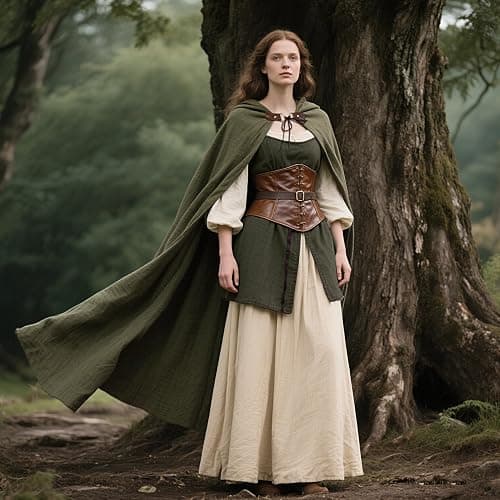 L'VOW Medieval Hooded Cloak Linen Renaissance Cape with Hood - Halloween Hobbit Cosplay Witch Wizard LARP thumbnail 4
