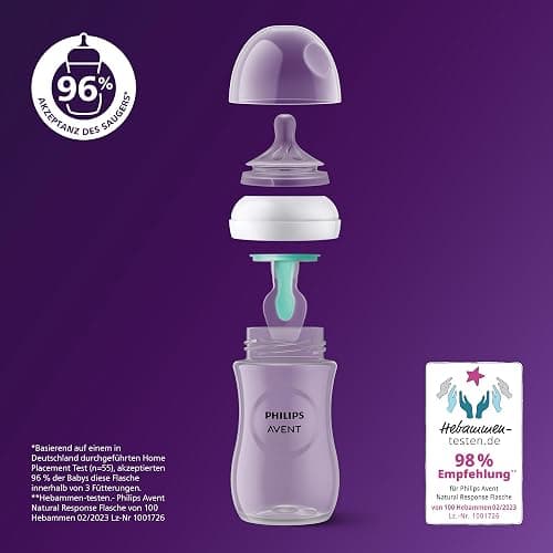 Philips AVENT Babyflaschen mit AirFree Ventil, Geschenkset für Neugeborene – 4 Babyflaschen, ultra soft Schnuller und Flaschenbürste, Babys von 0–12 Monaten und älter (Modell SCD657/11) thumbnail 2
