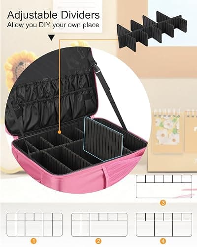 Relavel Makeup Backpack, Professional Travel Train Case Makeup Artist Kit Set Bag for Women Extra Large Cosmetic Organizer, Brush Storage Holder, with Adjustable High Dividers, Rose Pink thumbnail 3