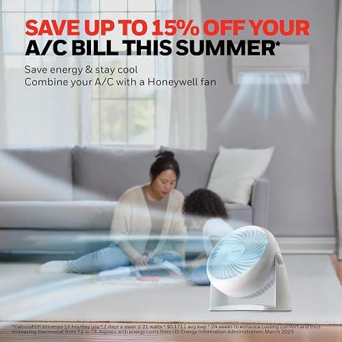 Honeywell TurboForce Air Circulator, Small Tabletop Fan, Quiet Personal Fan for Home or Office, 3 Speeds, 90 Degree Pivoting Head, White, HT-904 thumbnail 6