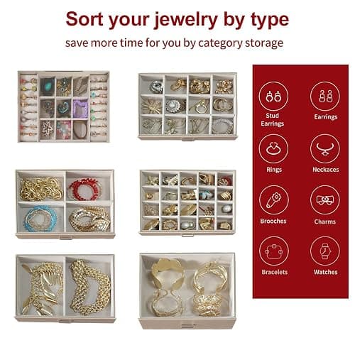 BOOVO Jewelry Box For women, 6 Layer Large Jewelry Organizer With Mirror, Multi-Function Storage Box With Lock, Accessory Holder With 5 Drawers, For Earrings Necklace Ring Bracelet (Pale gold) thumbnail 5
