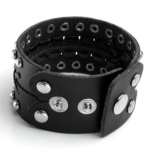 Eigso Vintage Retro Punk Braceler Wide Belt Wristband PU Leather Snap Button Clasp for Men Women thumbnail 2