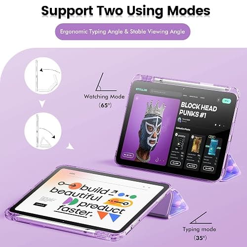 INFILAND Compatible with iPad 10th Generation Case, iPad Case 10th Generation 10.9 Inch, Glitter Leather Cover with Sparkly Crystal Clear Back, Pencil Holder, Anti-Yellowing (Purple Flutter) thumbnail 7