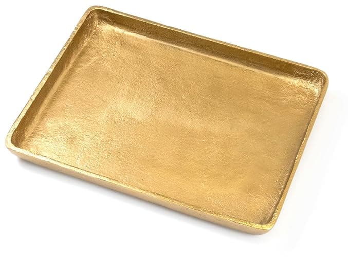 Red Co. 12” x 9” Large Decorative Rectangular Textured Metal Centerpiece Serving Tray, Antique Gold thumbnail 5