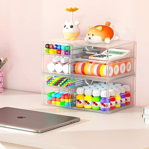 caktraie 2 Pack Desk Organizers, Makeup Organizer Storage with 7 Drawers, Desktop Office Supplies, Clear Desk Accessories, Dustproof Drawer Organizer and Storage for Make Up, Jewelry, Pen thumbnail 5