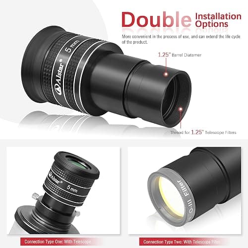 Alstar Telescope Eyepiece, 58 Degree 5mm 1.25 Inch Wide Angle Planetary Eyepiece for 1.25 Inches Astronomic Telescopes & Filters, Fully Multi-Coated Lens Telescope Accessory thumbnail 4