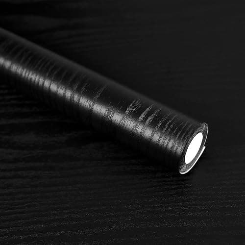 Abyssaly Black Vinyl Wrap Self Adhesive Wallpaper, Wood Effect Sticky Back Plastic Roll for Furniture, Removable Peel and Stick Wallpaper Decorative Furniture Kitchen 30cm X 200cm thumbnail 9