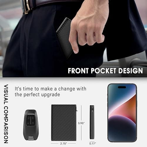 GAOCHALE Wallet for Men Pop up Card Holder, Smart, Slim, Minimalist Design for Front Pocket, Premium RFID Blocking, 10-14 Card Capacity | ID Window | Cash Slot(Carbon) thumbnail 8