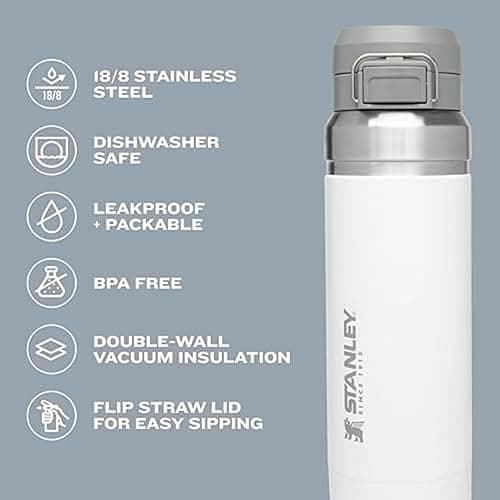 Stanley Quick Flip GO Water Bottle 24 oz | Push Button Lid | Leakproof and Packable for Travel and Sports | Insulated Stainless Steel | BPA-Free | Polar thumbnail 5