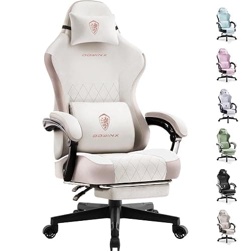 Dowinx Gaming Chair with Pocket Spring Cushion, High Back Ergonomic 360° Swivel Chair for Office Gaming, Massage Lumbar Support with Footrest for Adults, 300LBS Capacity, Beige for Office Gaming - Image 1