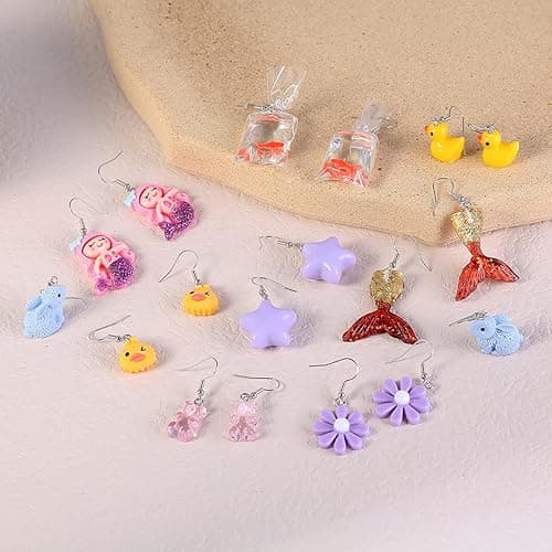 36 Pairs Cute Weird Fun Earrings for Teen Girls Unique Funky Cool Dangle Earrings Set for Wome - 36p-multicolor-A thumbnail 7