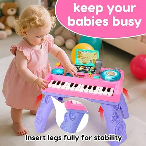 Baby DJ Table for Toddlers 1-3 with Music & Light, Musical Baby Piano Toys 6-9-12-18 Months Toddler Activity Table Music Instruments Learning Toys for 1 Year Old Girl Christmas Birthday Gifts Age 0-2 thumbnail 3