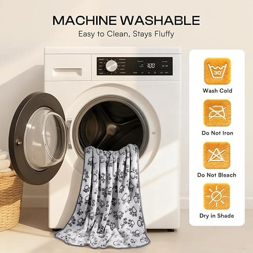 Luciphia Fluffy Paw Print Dog Blanket Large/Medium/Small, Soft Fleece Throw | 300GSM cozy blanket for crate, couch, car, bed. A puppy & cat essential and dog gift for pet parents,Grey,41"x31" thumbnail 7