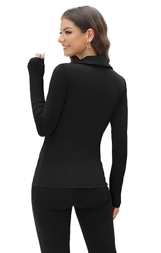 WIHOLL Womens Polo Shirts Long Sleeve Business Casual Tops Collared V Neck Ribbed Knit Sweater Slim Fit Blouses thumbnail 4