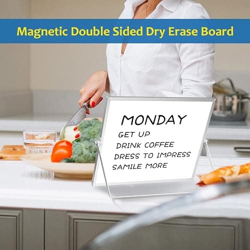 Dry Erase White Board, 16inX12in Large Magnetic Desktop Whiteboard with Stand, 10 Markers, 4 Magnets, 1 Eraser, Portable Double-Sided White Board Easel for Memo to Do List Desk Office thumbnail 2
