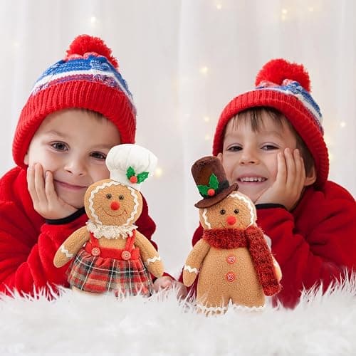 Christmas Decorations Indoor 12.6 inch Gingerbread Plush Ornaments Gingerbread Man Stuffed Animal Christmas Decor Gift for Kids Girls (Set of 2) thumbnail 3