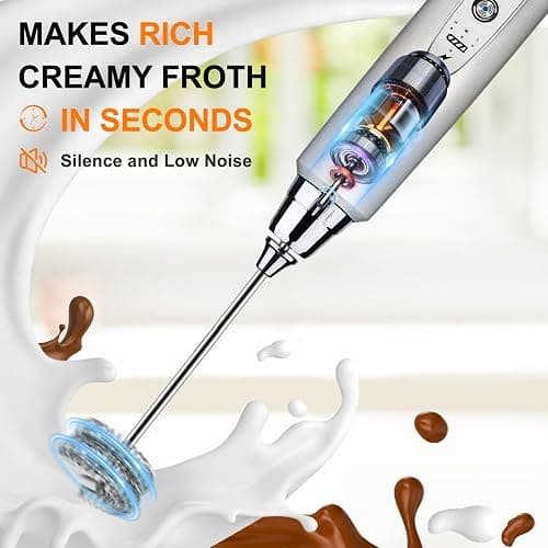 YUSWKO Rechargeable Milk Frother Handheld with 3 Heads, Silver Coffee Electric Whisk Drink Foam Mixer, Mini Hand Stirrer with 3 Speeds Adjustable for Latte, Cappuccino, Hot Chocolate, Egg thumbnail 6