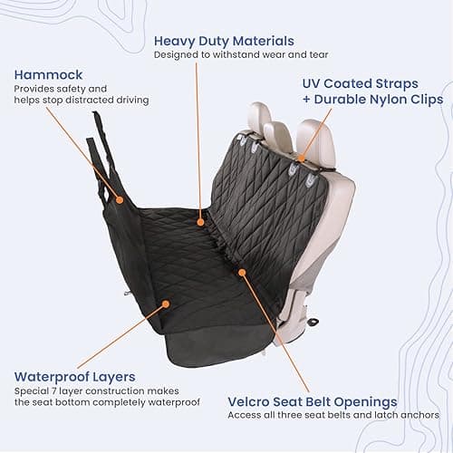 4Knines Dog Backseat Cover with Hammock for Cars, SUVs, and Trucks – Waterproof Layers, Nonslip Seat Protector, Durable Nylon Clips, K9 Shield with Heavy Duty Thread, (Regular, Tan) - Regular - Tan thumbnail 3