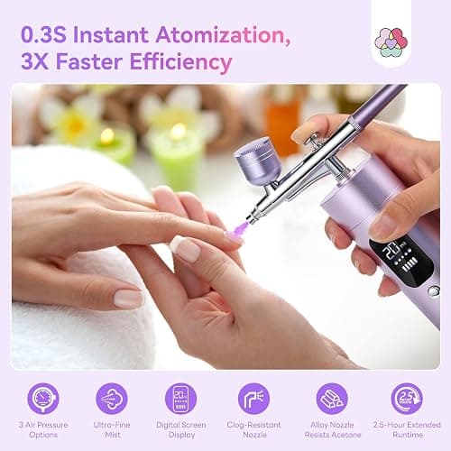 SAVILAND Advanced AirBrush Kit for Nails: 30 PSI LCD Display Airbrush Kit with Compressor Rechargeable Nail Airbrush Machine with 0.3mm Nozzle Cordless Portable Air Brush Painting Set for Nail Art thumbnail 7