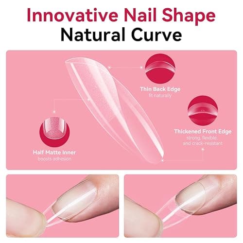 Makartt Almond Nail Tips: 500pcs Medium Pre-buffed Full Cover Clear Press on Nails 10 Sizes Soak Off Soft Gel Nail Tips Extension Professional Acrylic Fake Nails No Crease False Nail Salon DIY Art thumbnail 3