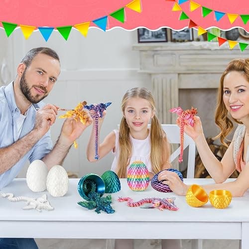 3D Printed Dragon Egg 12" Winged Dragon Inside with Articulated Horn, Rainbow Fidget Sensory Toy, Birthday Party Gift, Flexible Desk Companion, Easter/Christmas Surprise Stuffers (Random Candy Color) thumbnail 5