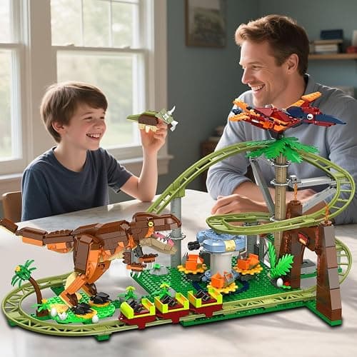 HOGOKIDS Dinosaur Roller Coaster Building Set - 1222PCS Rollercoaster Building Toy with 4 Dinosaur, Off-Road Vehicle, Food Cart, Dinosaur Models Playset Gift for Adults Kids Girls Boys Ages 8-12 Year thumbnail 9
