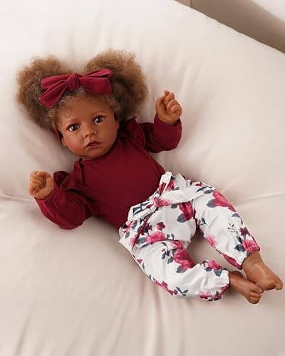 BABESIDE 3 Pcs Reborn Baby Doll Clothes for 17-22 Inch Babydolls, Floral Patterns Lifelike Baby Doll Accessories for Realistic Baby Dolls Girl, Wine Red thumbnail 4