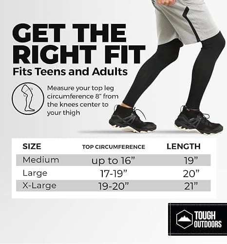Tough Outdoors Compression Leg Sleeves - Full Leg Compression Sleeve for Men & Women, UV Leg Sleeves - Cycling Leg Warmers thumbnail 7