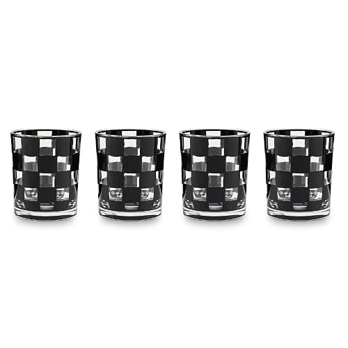 MACKENZIE-CHILDS Set of 4 Acrylic Tumblers, Open Tumbler Cups, Acrylic Cups, 14 Ounces, Black Check - Image 1
