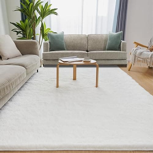 Area Rugs for Living Room, 4x6 Ft Washable Bedroom Rug, Plush Fluffy Carpet, Modern Non-Slip Rug for Nursery College Dorm Kids Room Home Decor Aesthetic, Solid White thumbnail 8