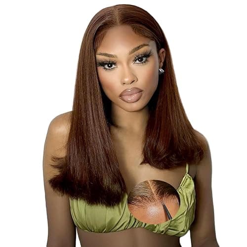 Oxeyegirl 22 Zoll 9x6 Straight Chocolate Brown 200% Density Wear and Go Glueless Wig Echthaar Perücke HD Lace Front Wig Human Hair Wigs Perücken Echthaar Damen No Glue Pre Plucked Pre Cut - Image 1