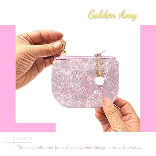 Handmade Rosary Pouch Women Coin Purse Silk Jewelry Bag Brocade Zipper Wallet - LightPink thumbnail 5