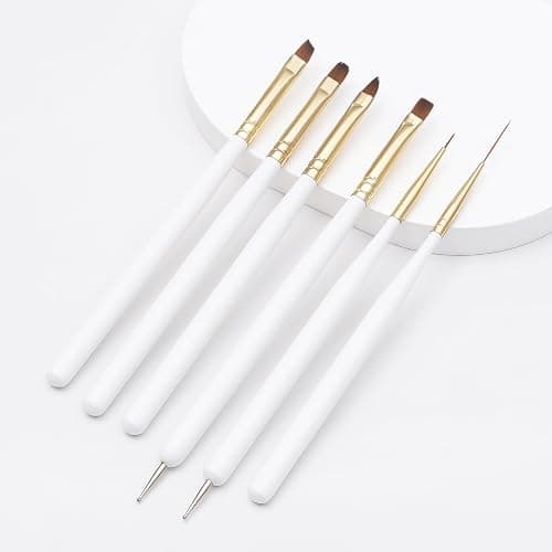 ZEOHBETY Nail Art Brushes, 6Pcs Nail Art Painting Tools with Nail Art Fine Liner Brush, Nail Design Painting Brushes Set, Builder Gel Brush, Nail Dotting Pen for Gel Polish Manicure Salon DIY, White thumbnail 2