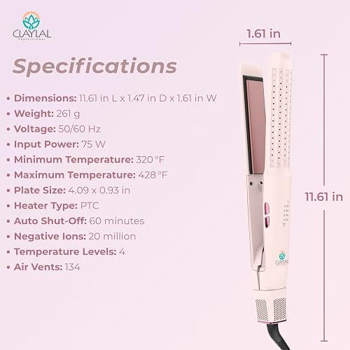 Hair Straightener and Curler 2 in 1 – Claylal Professional Flat Iron Styler with Negative Ions, 430°F Heat, 360° Airflow | Straighten & Curl Hair thumbnail 7
