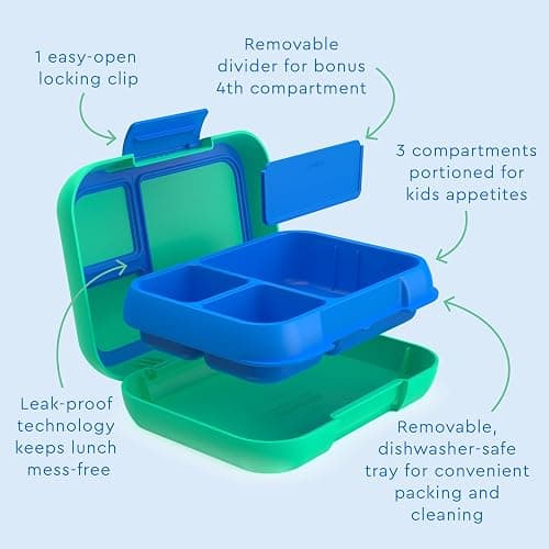 Bentgo Pop - Leak-Proof Lunch Box & Removable Divider for Ages 8+ & Teens - Lunch Container Holds 5 Cups of Food; 3-4 Compartments; Microwave/Dishwasher Safe; 2 Year Warranty (Spring Green/Blue) thumbnail 5