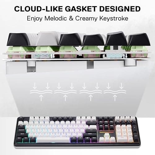 Redragon K745 PRO Wireless Gasket RGB Gaming Keyboard, 108 Keys Mechanical Keyboard w/Extra 4 Hotkeys, Hot-Swap South-Facing LED Socket, 5-Layer Noise Dampening, Round PBT Keycaps, Mint Mambo Switch thumbnail 5