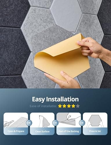 Hexagon Acoustic Panels Self-Adhesive, 12 Pcs High Density Soundproofing Panels for Ceiling/Door/Wall Decoration and Acoustic Treatment (12" X 10.5" X 0.4") thumbnail 8