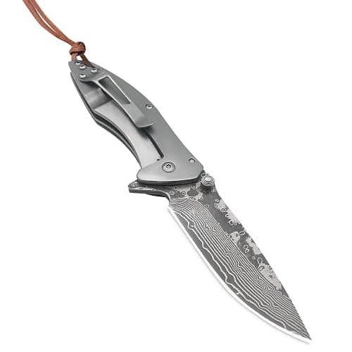 ALBATROSS Pocket Knife Abalone Seashells 7.25" Modern Damascus Steel Knife Frame Lock Folding Knife Gift Box - HGDK021B thumbnail 4