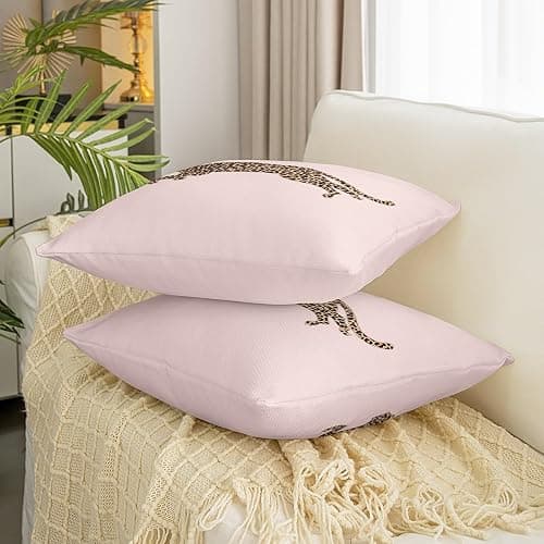 African Cheetah Throw Pillow Cover Leopard Print Safari Animal Skin Farmhouse Cushion Cover for Camper Office,Watercolor Pink Girls Room Decor Pillowcase Outdoor Pillow Cover, 1 Pack 18"x18" thumbnail 2