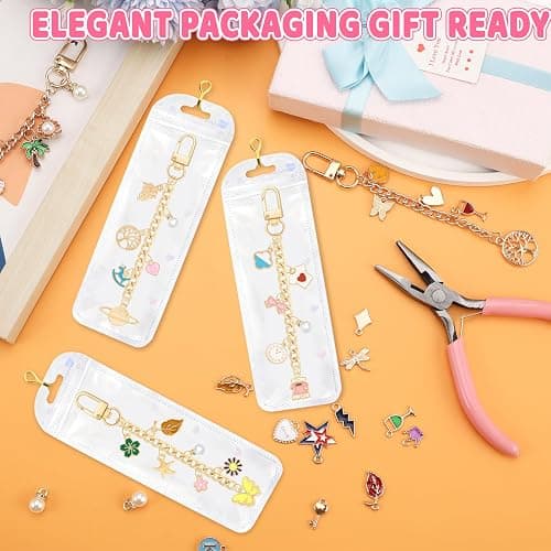 212Pcs Lip Gloss Keychain Making Kit Bag Charm Kit Lipgloss Charms DIY Jewelry Keychian Making Supplies Key Chain Maker Bulk 80 Charms 15 Keychain Clip 15 Extender Clip Charm Jewelry Chain DIY Crafts thumbnail 7