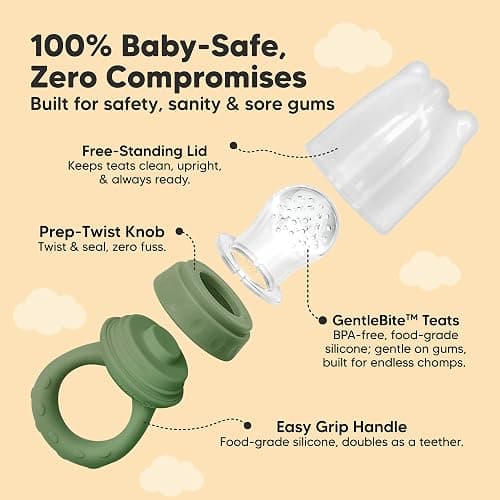 KeaBabies Baby Fruit Feeder 2pk - Silicone Baby Food Feeder for Babies 6-12 Months, Breast Milk Popsicle Teether, Weaning, Pacifier, Freeze Frozen Solid Food, Infant Feeding Essential (Slate) thumbnail 3