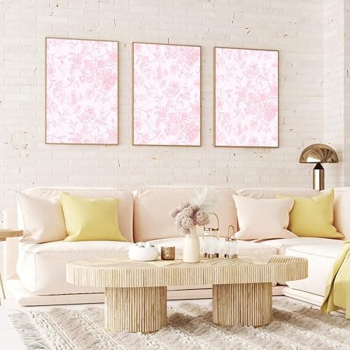 Pink Flower Wall Art Chinoiserie Floral Canvas Wall Decor Aesthetic Wall Art Watercolor Botanical Prints Vintage Flower Pictures Pink Floral Posters for Living Room Bedroom 12x16x3 Inch Unframed thumbnail 6