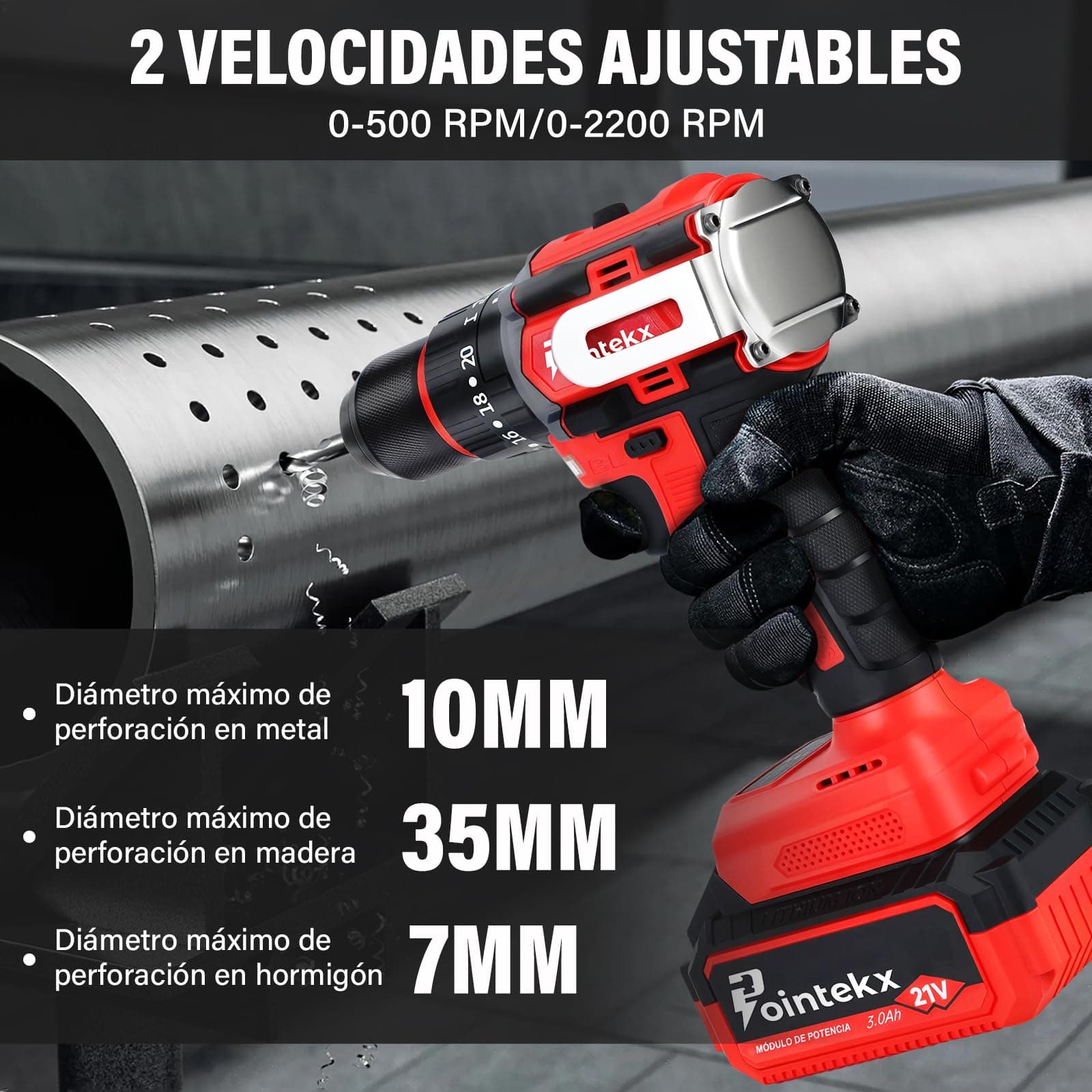 Taladro Inalámbrico 21V, 55N.m Taladro Atornillador Inalambrico Motor sin Escobillas, 3 Modos (Perforación/Tornillo/Impacto), 20 Ajuste Esfuerzo de torsión, 2 Baterías de 3.0Ah thumbnail 4