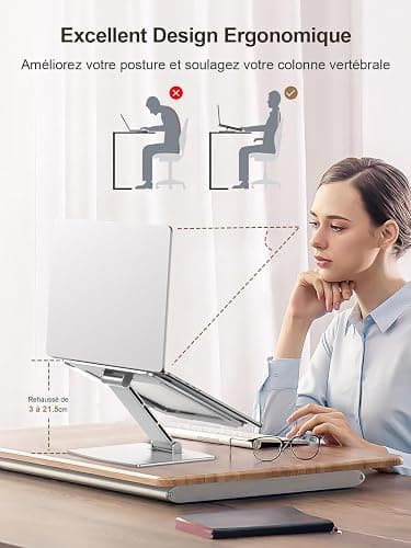 CIRYCASE Support Ordinateur Portable, Support PC Portable Bureau Réglable en Aluminium, Refroidissement Rapide, Laptop Stand Pliable Ergonomique Lapdesks Livre Compatible avec MacBook Air Pro (10-16") thumbnail 2