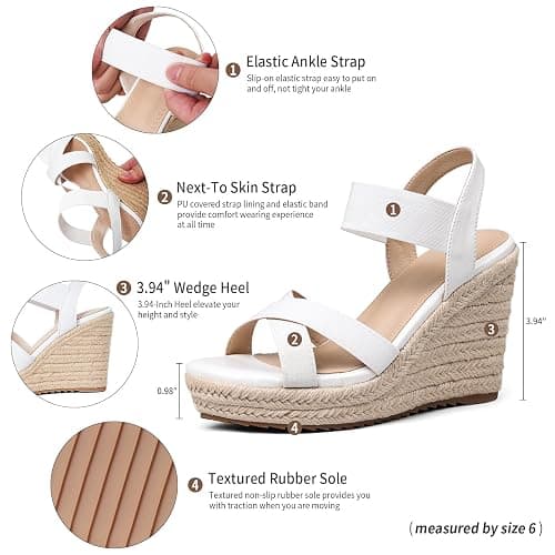 mikarka Wedges Heels for Women - Open Toe Espadrilles Platform Sandals | Elastic Strappy Sandals for Women, Slip-On Easy to Walk, Comfy Cushion Insole, Daily Wear for Dressy, Beach & Island Vacation thumbnail 4