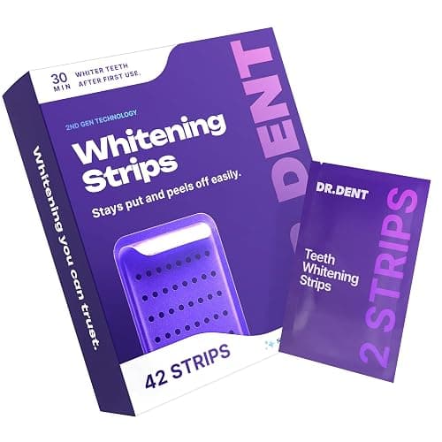 DRDENT Purple Teeth Whitening Strips 21 Treatments - Safe for Enamel - Non Sensitive Teeth Whitening - Whitening Without Any Harm - Pack of 42 Strips + Mouth Opener Included - Image 1